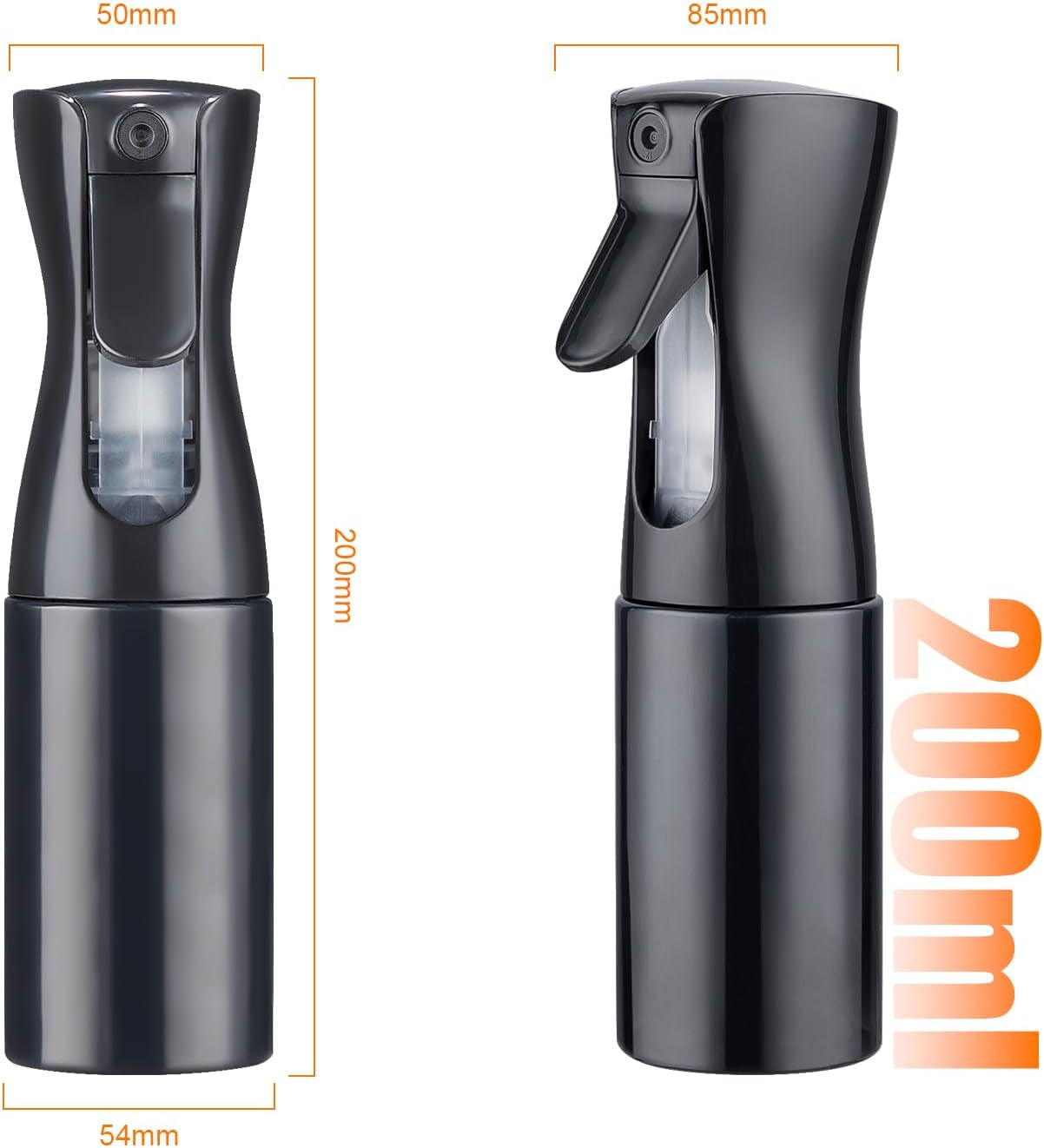 200Ml Small Water Spray Bottles, Continuous Mist Empty Hair Spray Bottles for Cleaning, Curly Hair, Plants GE2001B-200B, Black