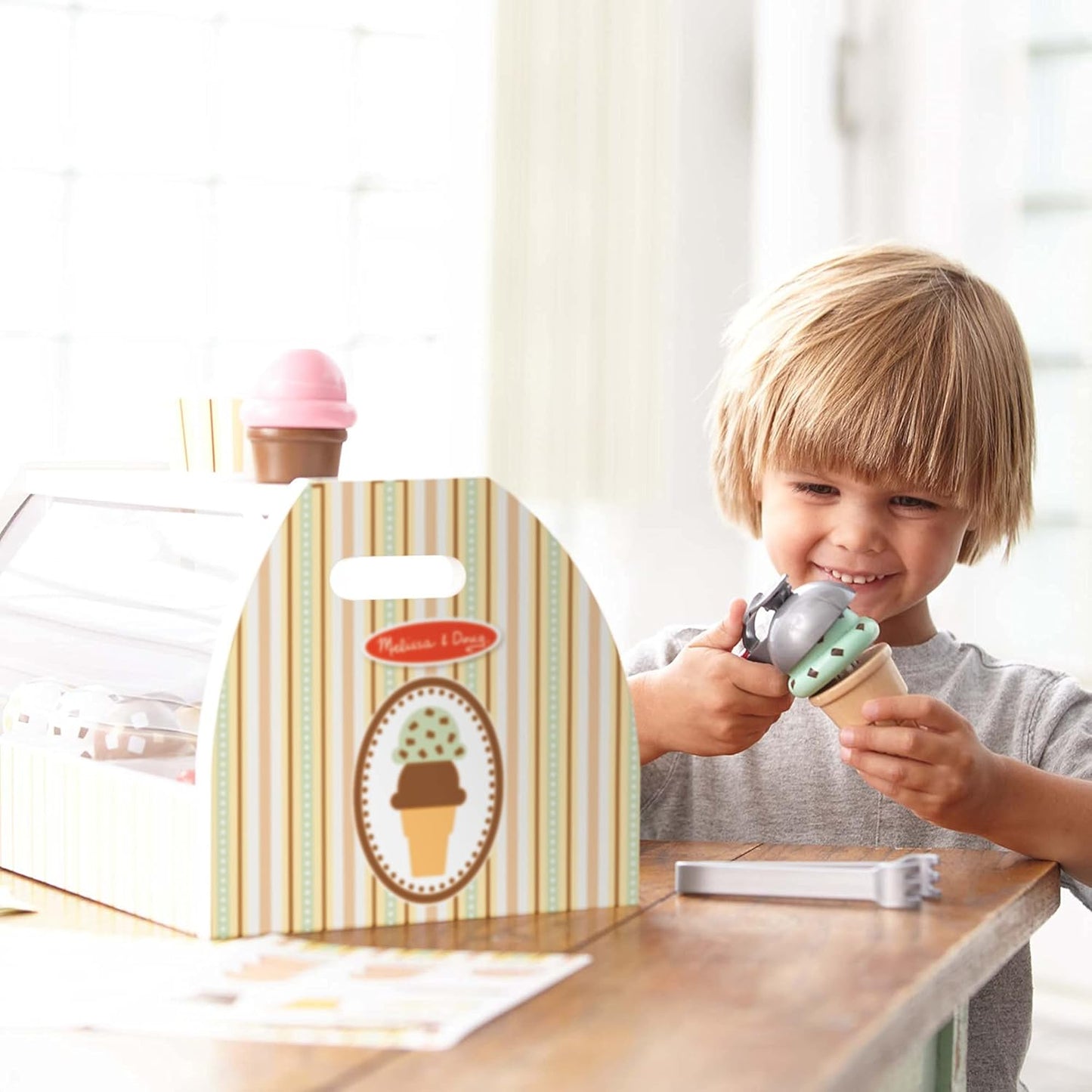 Wooden Ice Cream Toy Shop, Ice Cream Toy, Wooden Play Food Sets for Children, Wooden Food Toys & Play Kitchen Accessories, Play Food & Kitchen Toys, Gift for 3 Year Old Boy or Girl
