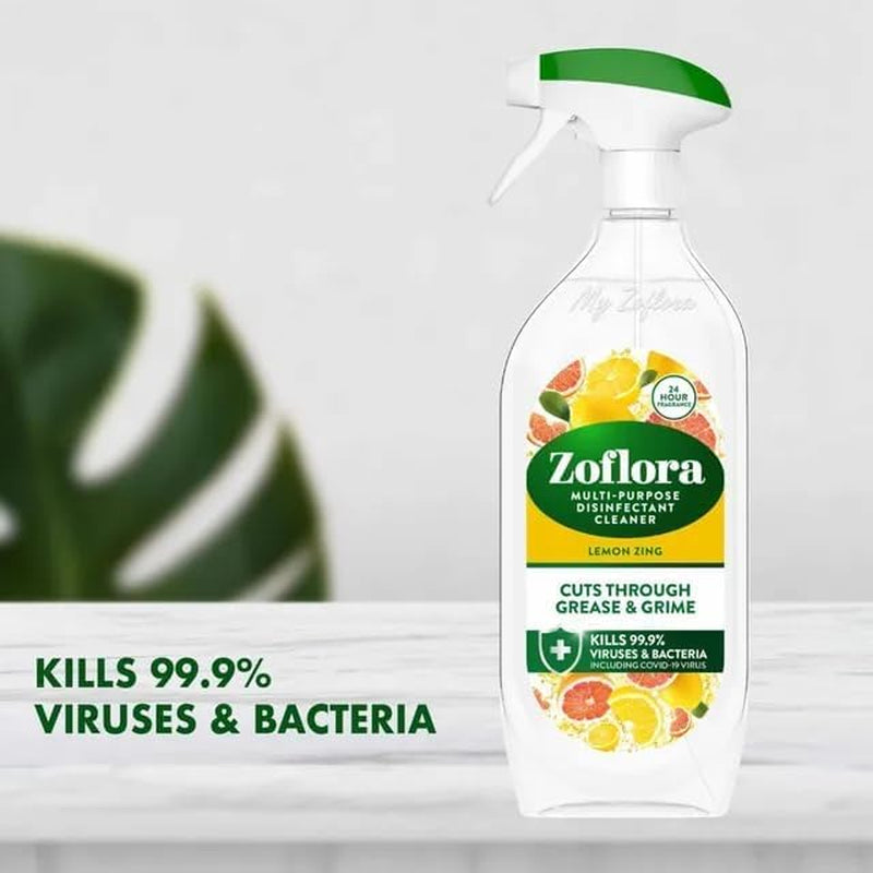 Lemon Zing Multipurpose Disinfectant Spray, Antibacterial Multi-Surface Cleaner, Pet-Friendly, Kills 99,9% of Bacteria & Viruses, 1 X 800Ml