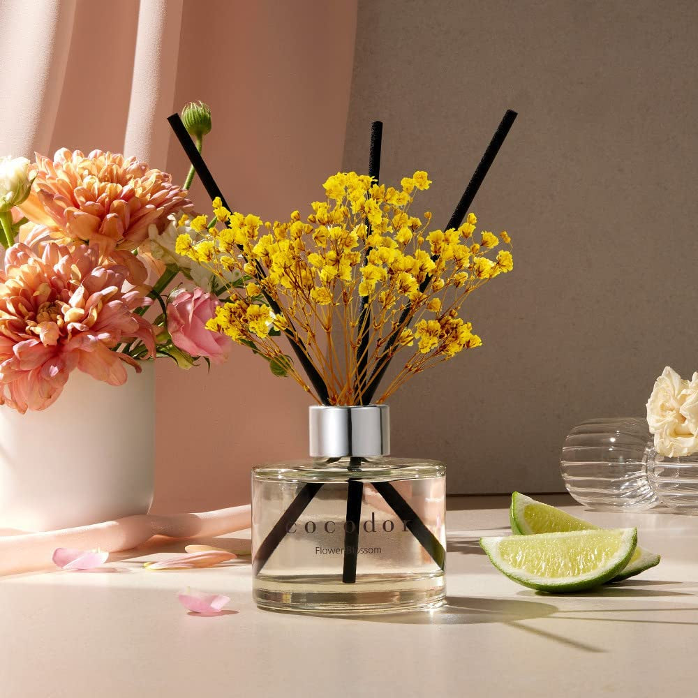 COCODOR Flower Reed Diffuser Set / 6.7Oz / White Jasmine/Scent Diffuser with Sticks Home Fragrance Reed Diffuser for Bathroom Shelf Decor