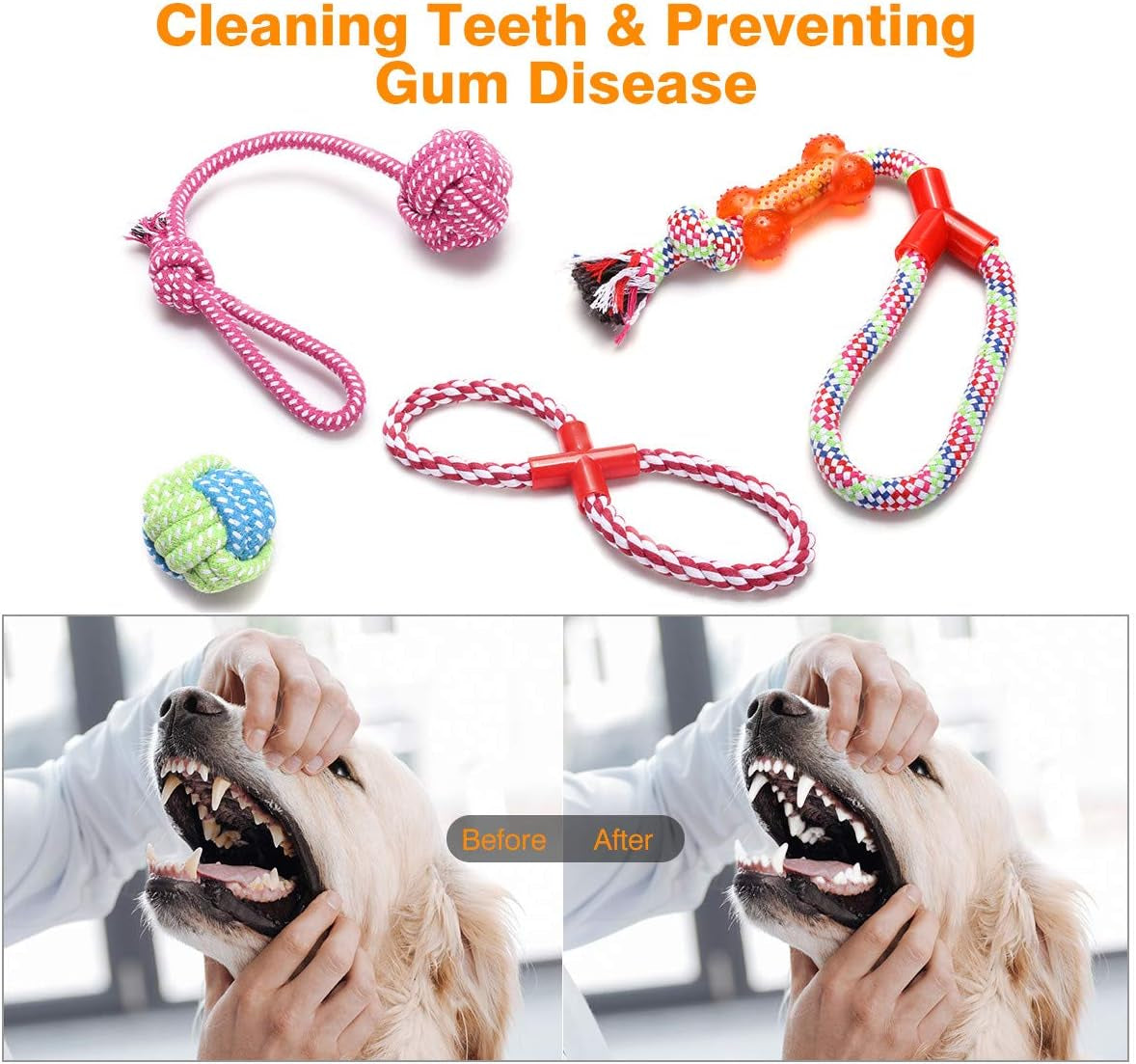 Dog Toys Puppy Chew Toys from 8 Weeks,Dog Rope Toys 100% Natural Cotton Rope for Small and Medium Dog (10 PCS)