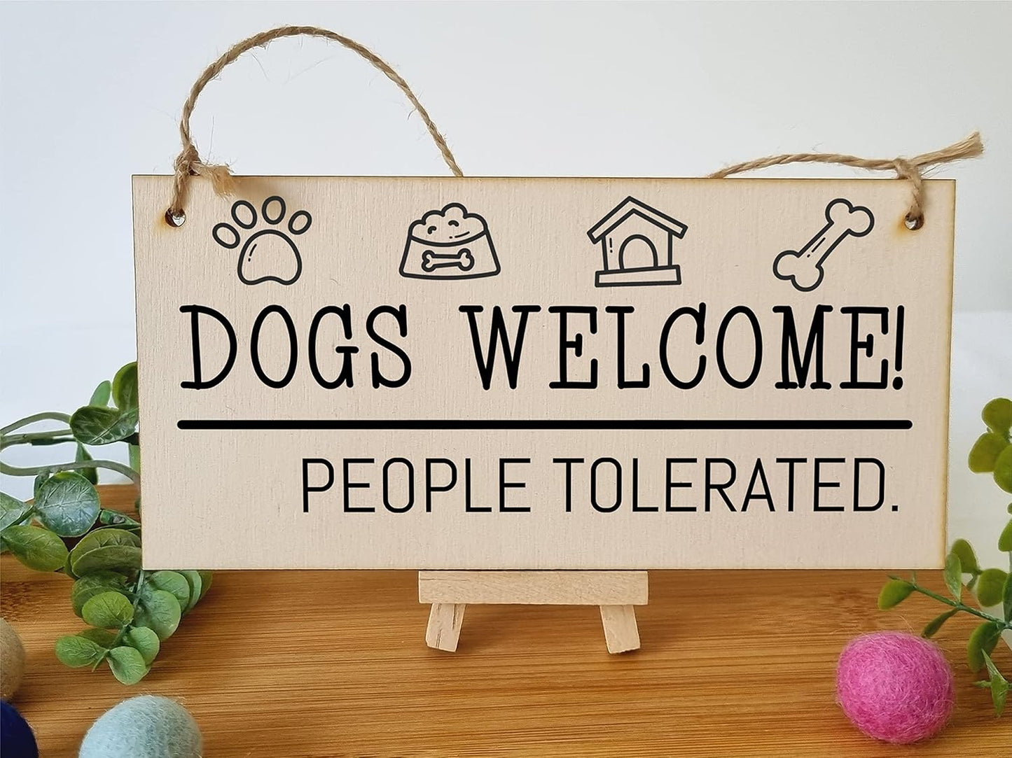 Handmade Wooden Hanging Wall Plaque Dogs Welcome People Tolerated Funny Cute Sign Pet Lover Dog Mum Dad