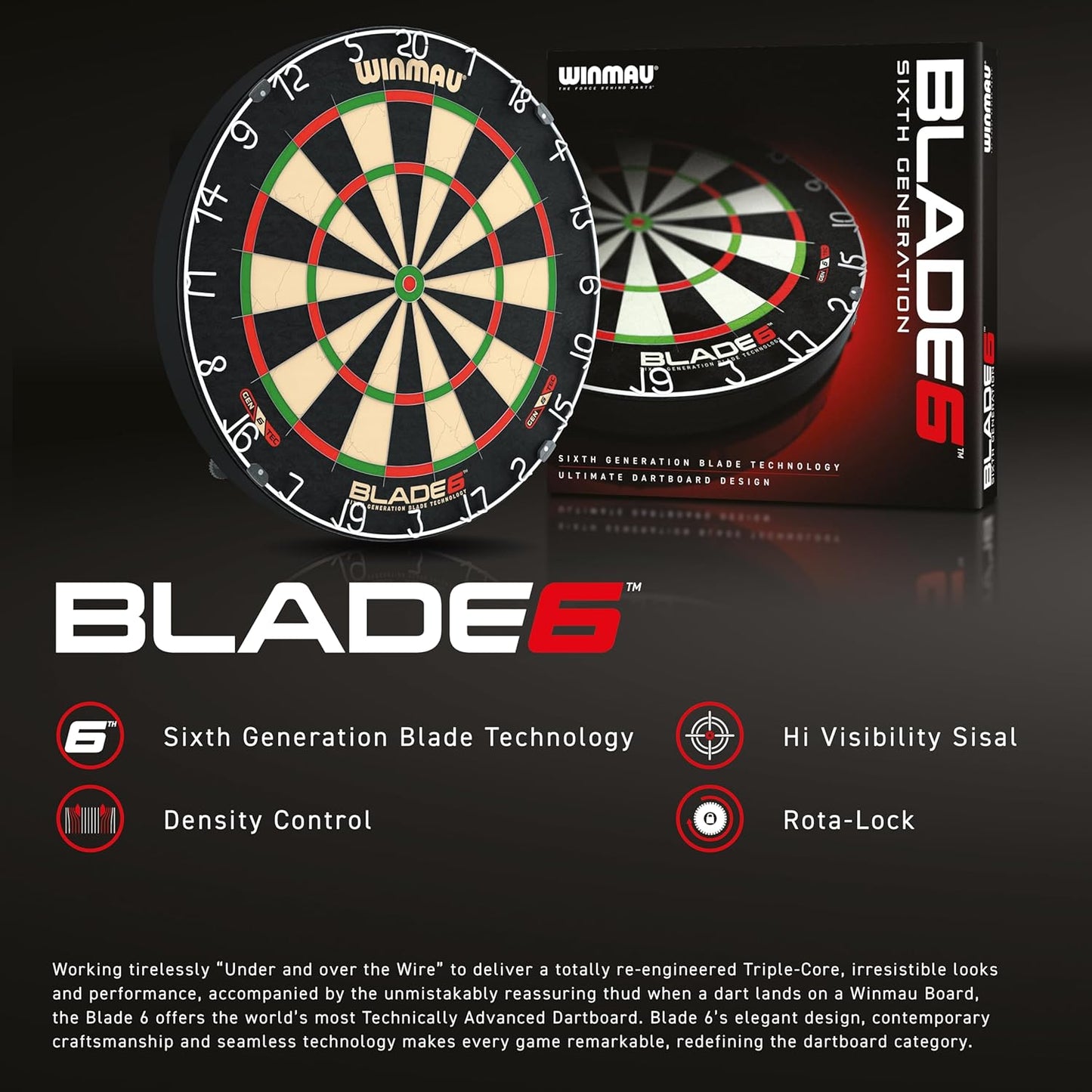 Blade 6 Dart Boards | Professional Bristle Dartboard with Official Tournament Specifications | Endorsed by the PDC
