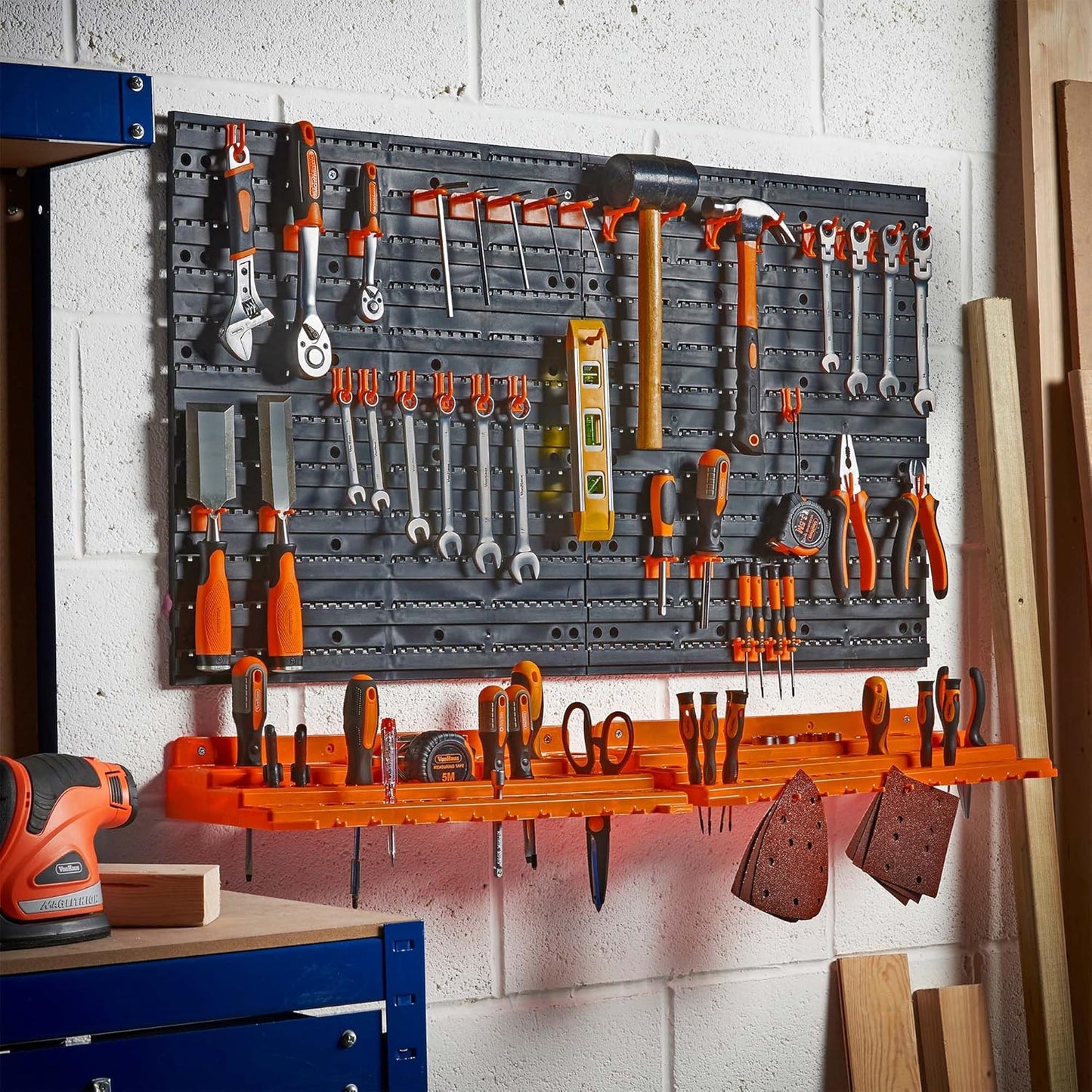 Garage Tool Storage with Shelf & Pegboard for Multiple Tools, Garden Tool Rack for Easy Access to 50+ Tools and Accessories, Tool Board for All You Need for Gardening & DIY