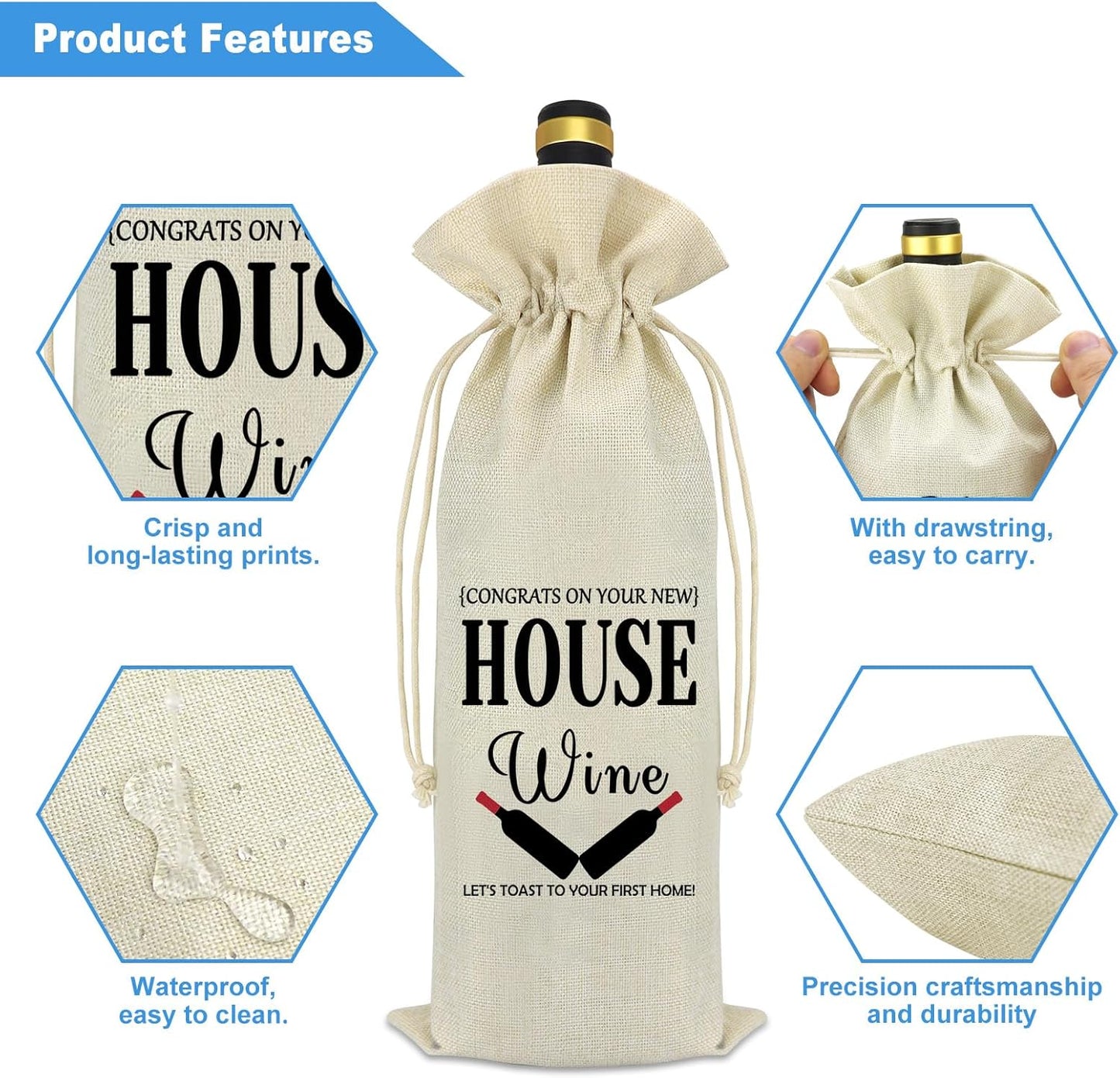 House Warming Gifts New Home Wine Bag Housewarming Gifts for New House First Home Gifts New Home Owners Gift Realtor Gift for Clients Couple Gift New Home Decorations Drawstring Burlap Wine Bottle Bag