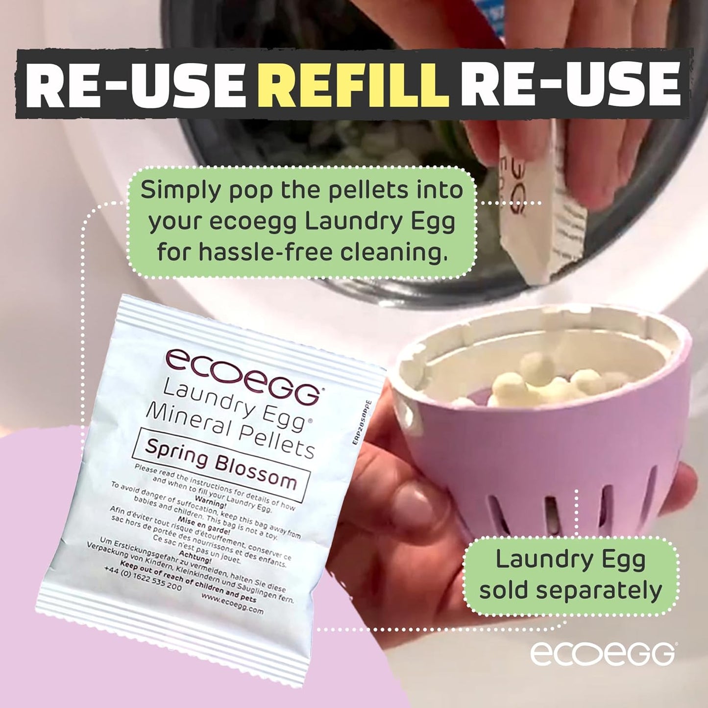 Laundry Egg Refill Pellets | Detergent and Fabric Softener Replacement | Non Bio and No Enzymes, Chlorine Bleaches, Phosphates, Parabens, SLS/SLES or Palm Oil | 50 Washes | Spring Blossom