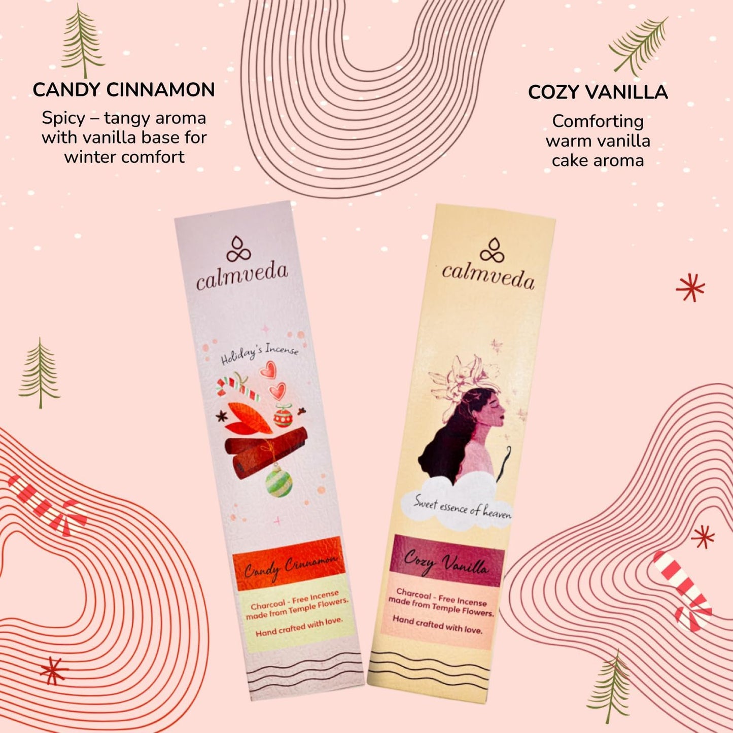 Happy Home Incense Sticks Multipack- (5 Variants) Charcoal Free, Made from Upcycled Flowers | Insense Cozy Warm Sticks like Vanilla Cake, Balsam Cedar, Rose & Cinnamon | Perfect Incense Gift Set