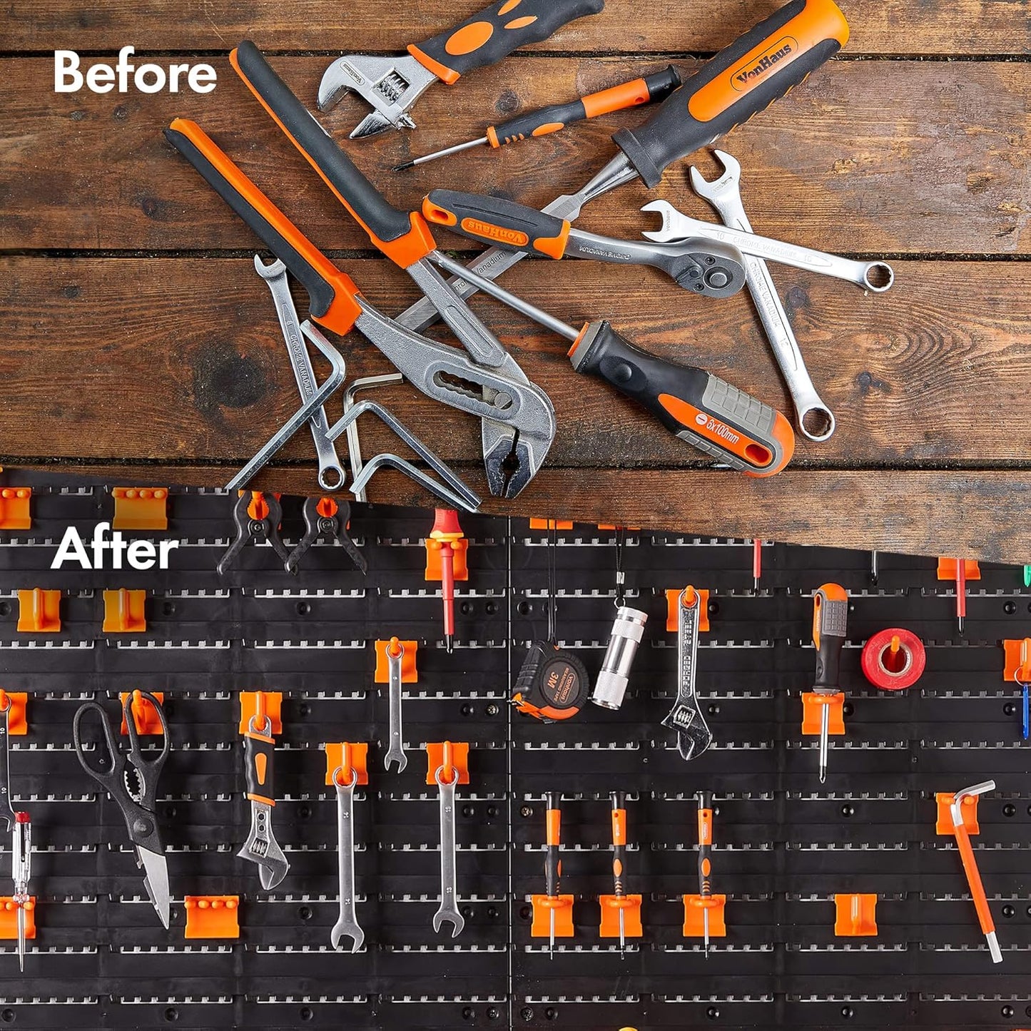 Garage Tool Storage with Shelf & Pegboard for Multiple Tools, Garden Tool Rack for Easy Access to 50+ Tools and Accessories, Tool Board for All You Need for Gardening & DIY