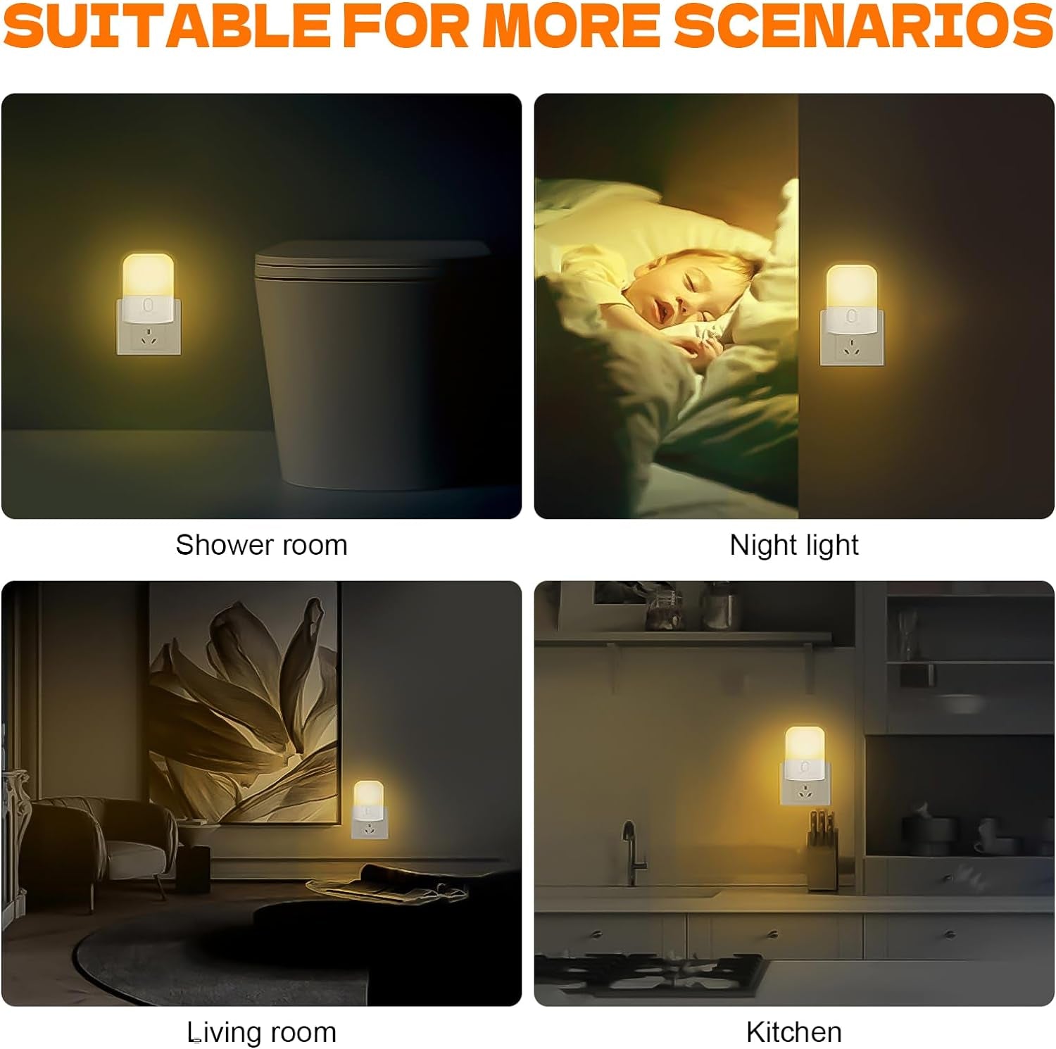 GD103UK-1 Night Light Plug in Wall with Dusk to Dawn Photocell Sensor, 4 Levels Brightness Adjustable, Night Light Kids for Children'S Room, Hallway, Bedrooms, Garage, Warm White