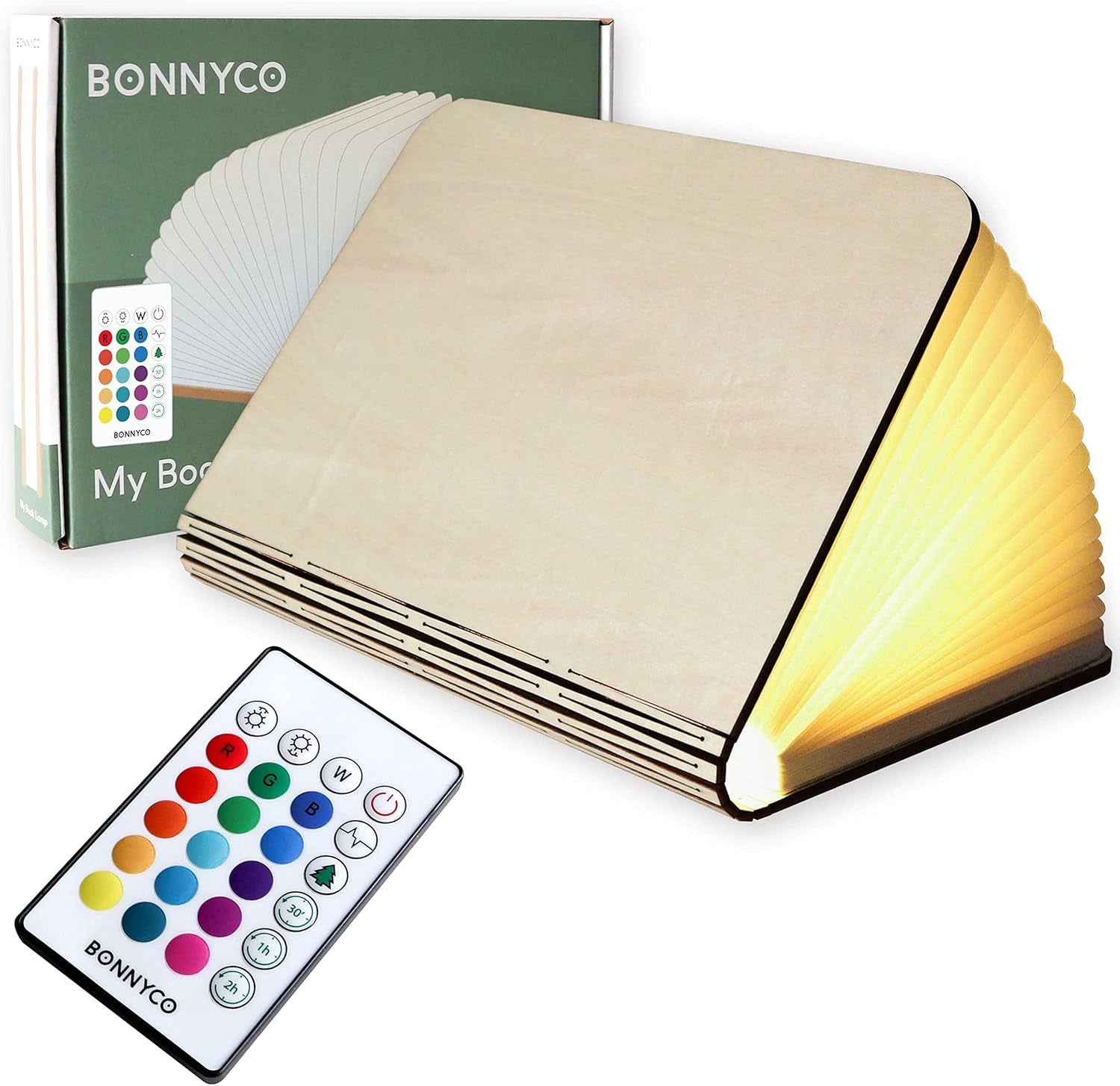 Led Book Light Wooden Folding Lamp with Remote Control, 16 Colours & Timer Table Book Lamp Night Light Perfect for Home, Office & Room Decor | Christmas & Birthday Gifts for Men Women