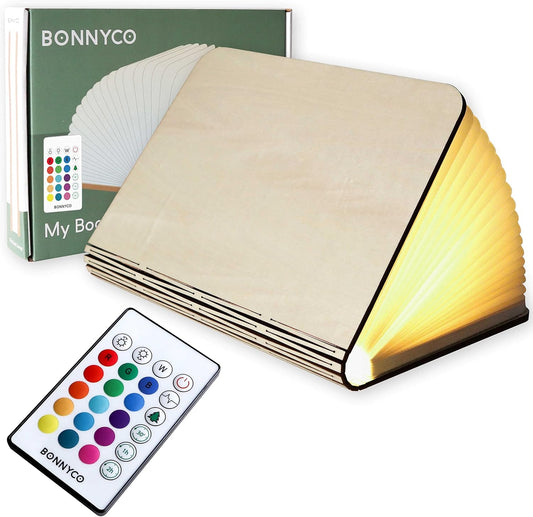 Led Book Light Wooden Folding Lamp with Remote Control, 16 Colours & Timer Table Book Lamp Night Light Perfect for Home, Office & Room Decor | Christmas & Birthday Gifts for Men Women