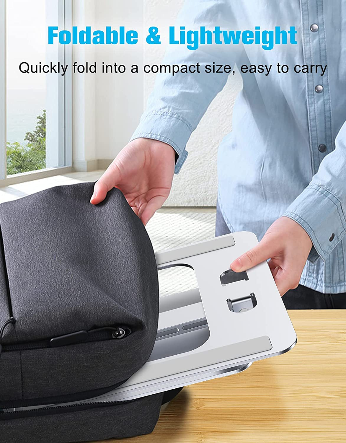 Laptop Stand Lap Desk, Ergonomic Foldable Computer Stand with Adjustable Height, Ventilated Aluminium Alloy Riser Compatible with Macbook Air, Pro, All 10-16" Laptops (Silver)