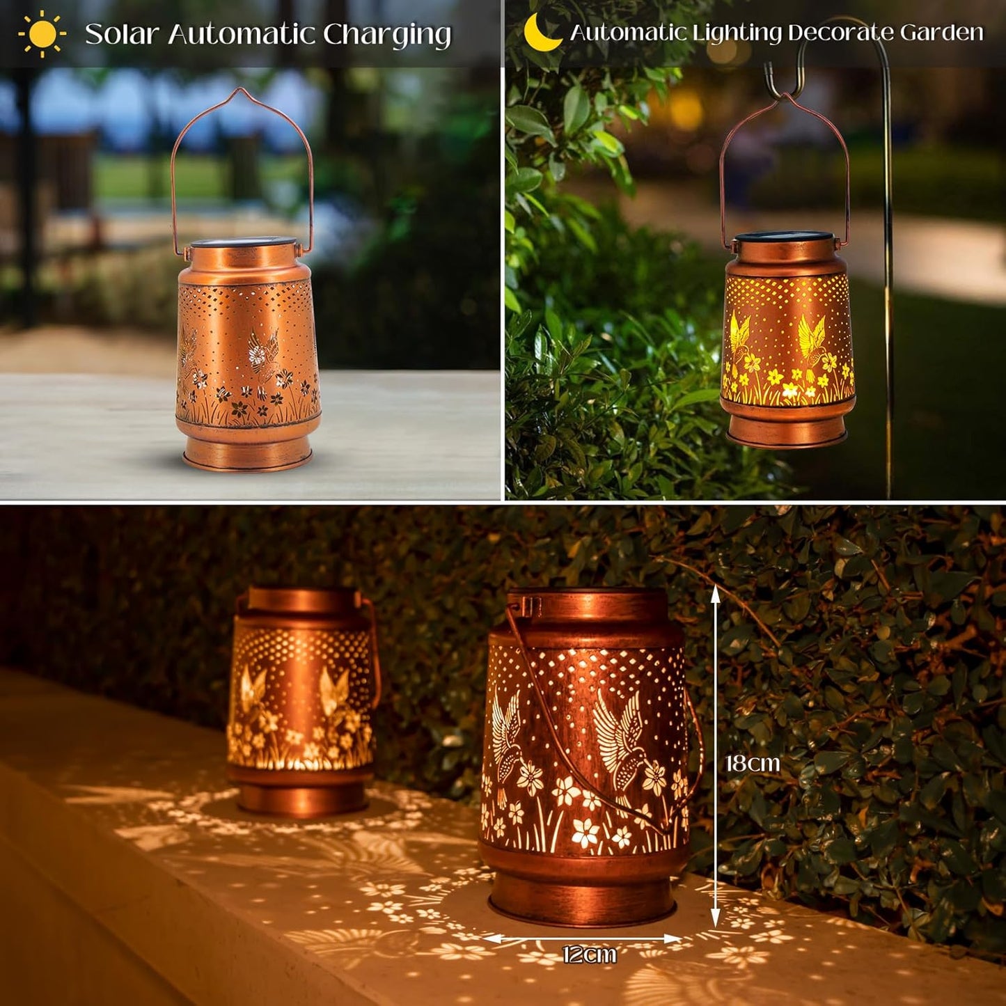 Hummingbird Solar Lanterns, Metal Garden Lights Garden Oranments Outdoor Waterproof Birthday Gifts Decorative Light Perfect Hummingbird Gifts for Mom Women Grandma Wife