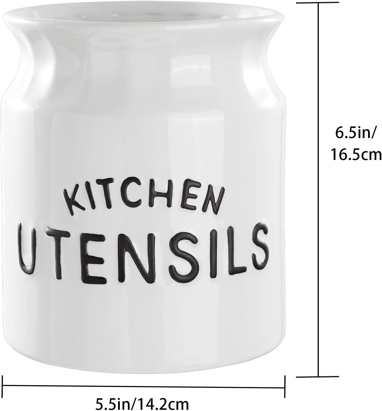 Kitchen Utensil Holder, Large Farmhouse Utensil Holder for Countertop, Decorative Ceramic Cooking Utensil Crock Holder for Kitchen Counter, 14 X 16 Cm, White