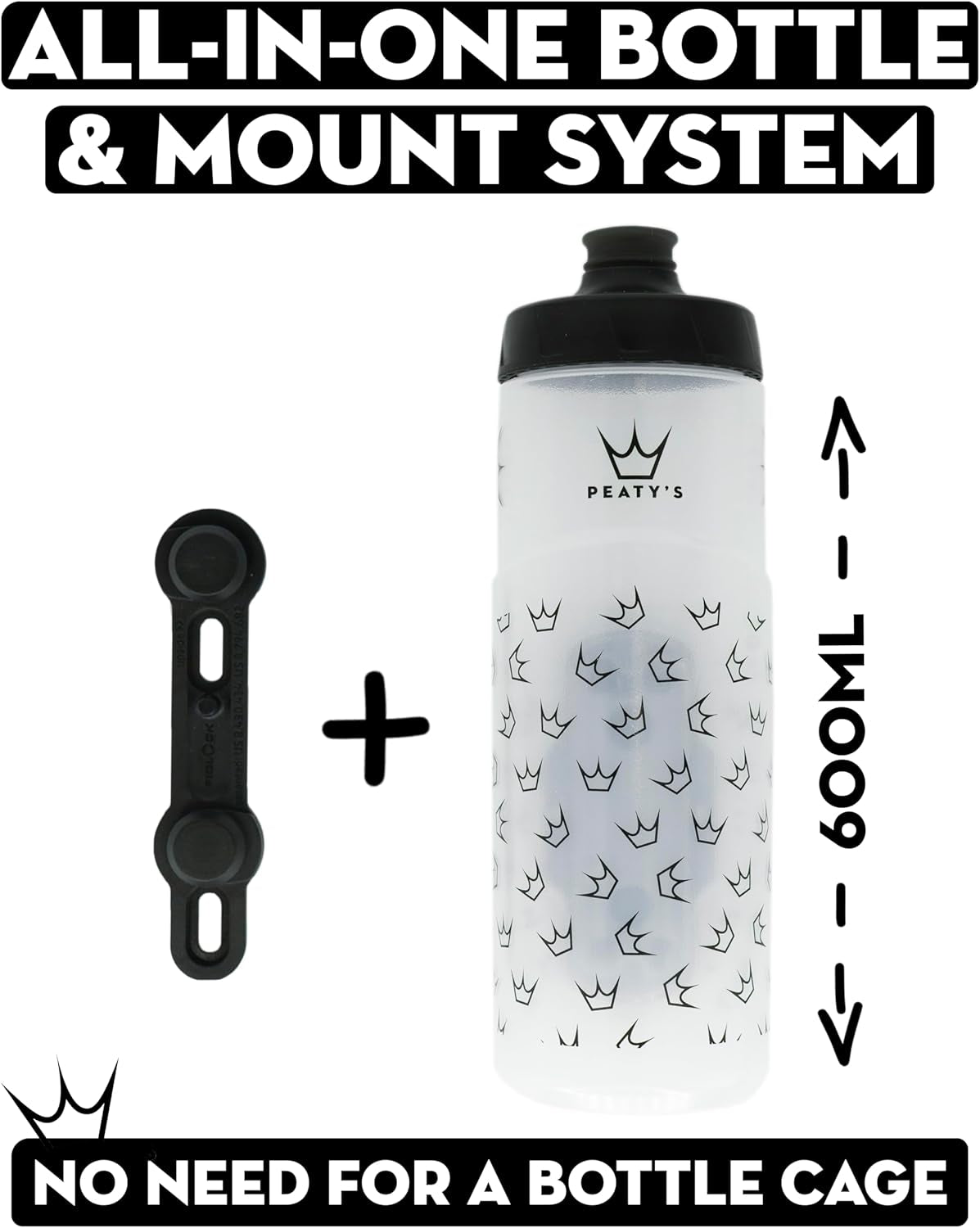 X Fidlock Lockin Magnetic 600Ml Bike Water Bottle & Mount, Bicycle Drink Bottles, Cycle Accessories for Mountain Biking & Cycling, Premium Alternative to Cage, Twist & Release - Crown Smoked