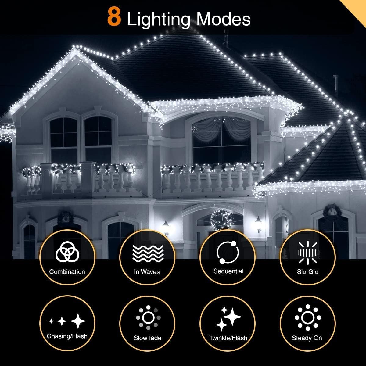 ® Christmas Lights 220 LED 7.5M/24Ft Icicle Lights Outdoor & Indoor Cool White Decorations String Fairy outside Lights with Timer for Xmas Garden Bedroom & Party|Mains Powered Green Cable
