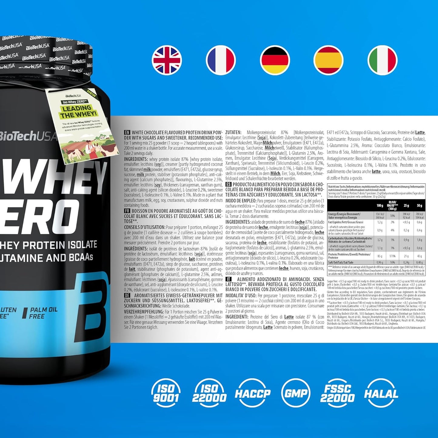 Iso Whey Zero | Premium Whey Protein Isolate | Grass-Fed | Enzyme-Free | Sugar- and Gluten-Free, 908 G, Whitechocolate