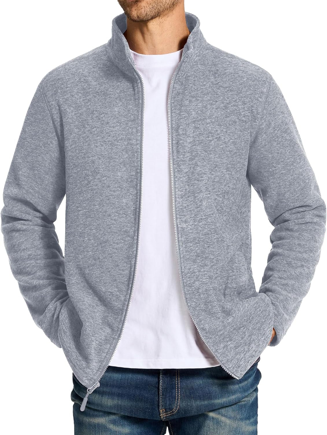 Mens Fleece Jacket Full Zip Lightweight Warm Winter Outdoor Casual Jacket Work Fleece Tops with Zip Pockets