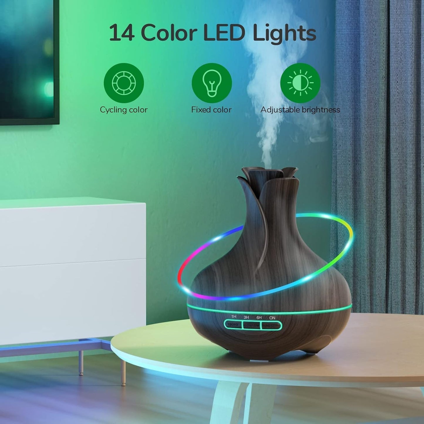 600 ML Aromatherapy Oil Diffusers with 8 Essential Oils Set, Ultrasonic Essential Diffuser with 2 Mist Modes, LED Lights,4 Timer for Large Room