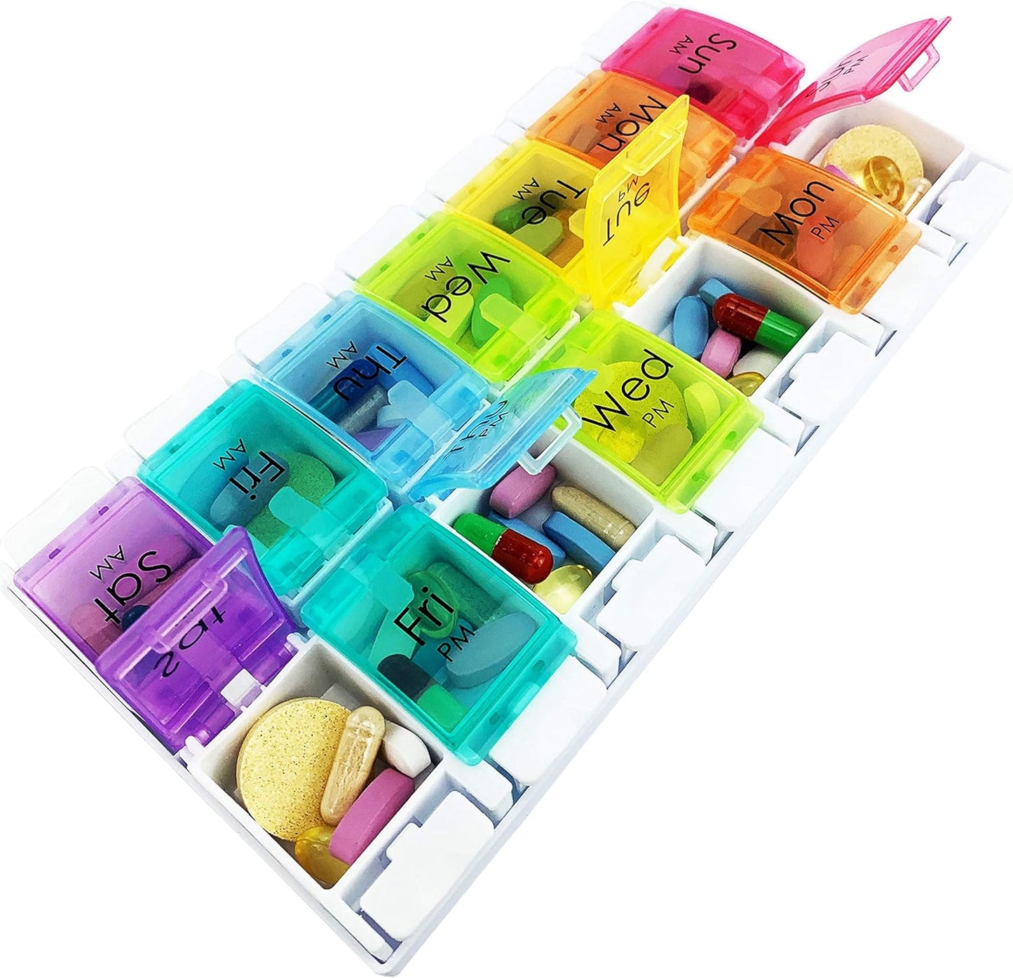Weekly Pill Box Organiser/Reminder for Medicines Supplements, Vitamins, 7Days, 2 Compartments per Day