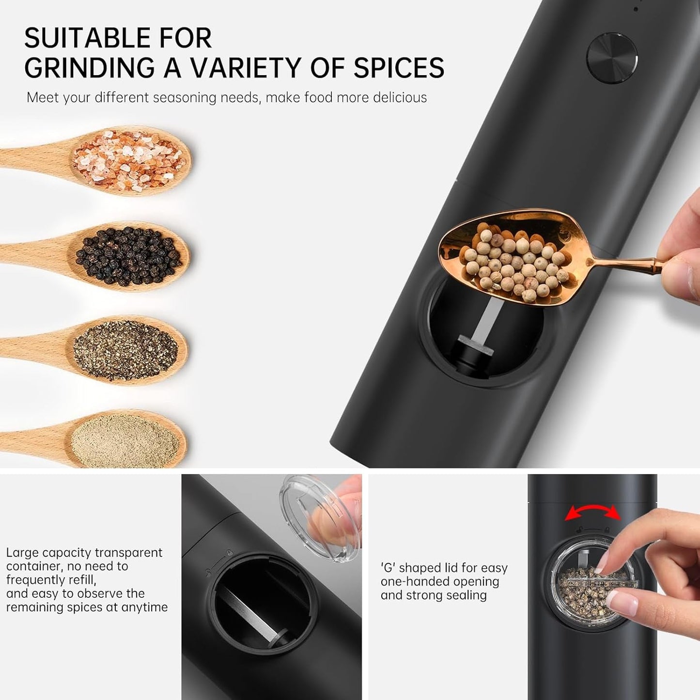 Electric Pepper Grinder Mills, USB Rechargeable Salt and Pepper Set with Charging Base, Ceramic Grind and Adjustable Coarseness, Automatic Grinder for Home, Kitchen