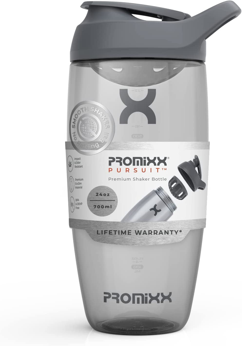 Pursuit Protein Shaker Bottle - Premium Shaker for Protein Shakes - Lifetime Durability, Leakproof, Odourless - 700Ml / 24Oz (Graphite Gray)