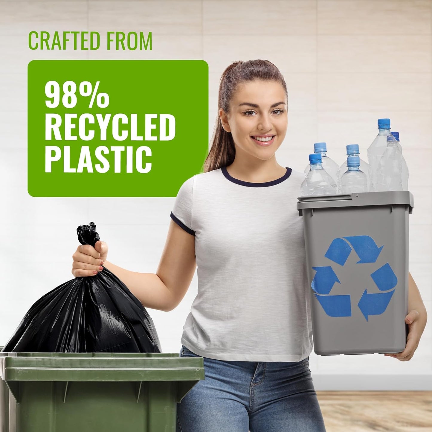 - 50 Pack Heavy Duty Bin Bags - 50L -35 Microns - Recyclable Black Bin Bag with Leak Resistant Seal, Sustainable Refuse Sack, Eco-Friendly Rubbish for Home, Office & Kitchen (600X800 Mm)