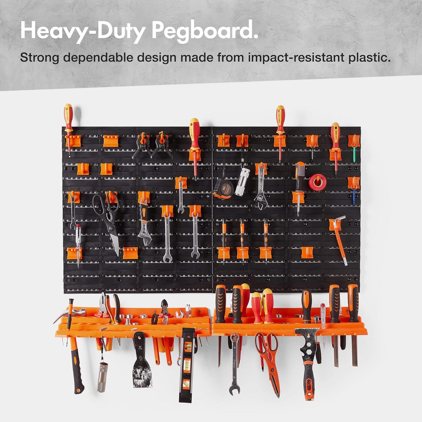 Garage Tool Storage with Shelf & Pegboard for Multiple Tools, Garden Tool Rack for Easy Access to 50+ Tools and Accessories, Tool Board for All You Need for Gardening & DIY
