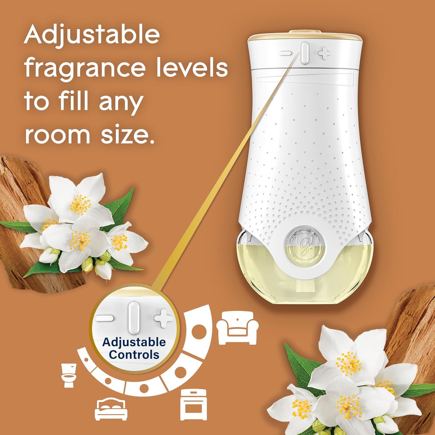 Plug in Air Freshener Holder and Refill, Electric Scented Oil Room Air Freshener, Sandalwood & Jasmine, 1 Holder and 3 Refills (3 X 20Ml)