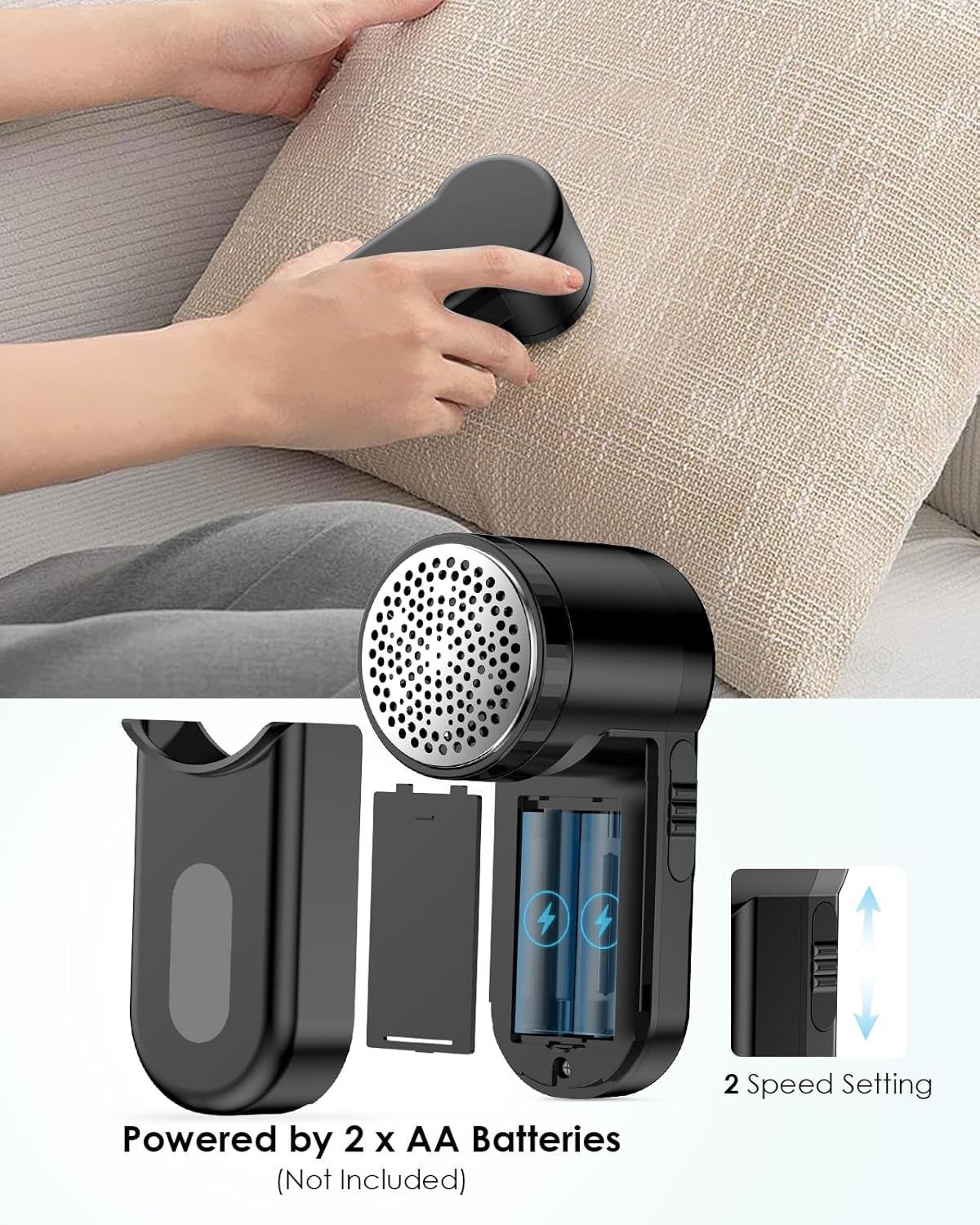 Fabric Shaver,  Portable Lint Remover Debobbler Clothes Shaver, Bobble Remover for Clothes Adjustable 2 Speed Lint Shaver with 3 Blades Included (Black)