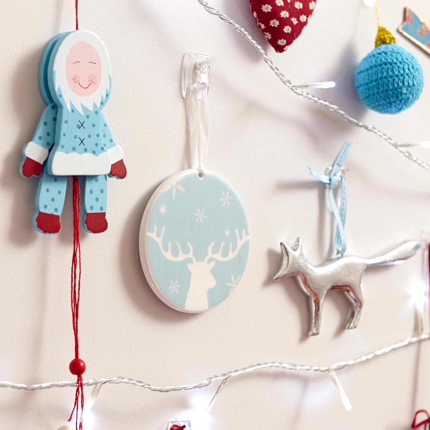 Decorating Clips, Pack of 20 Mini Hooks and 24 Small Strips, Transparent - Hanging Clips for Decorations and Fairy Lights, Wall Adhesive - Damage Free