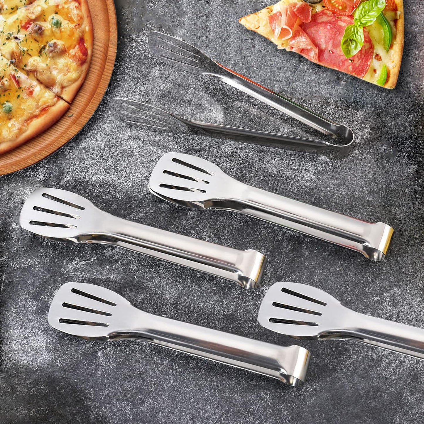 5Pcs Kitchen Tongs, Stainless Steel Food Serving Tongs Buffet Tongs 7'' Cooking Tongs Frying Tongs,Pasta Salad,Bbq,Cake Home Party,Easy to Clean,Easy Grip,Non Stick