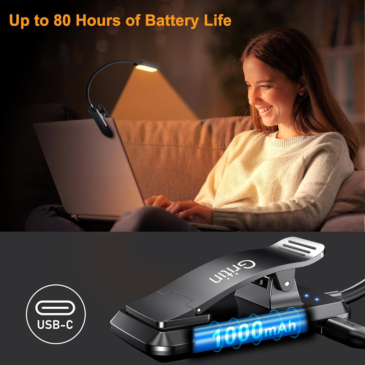 16 LED Reading Light, Book Light 3 Eye-Protecting Modes Book Lamp (White/Amber/Mixed) - Stepless Dimming, Rechargeable, Long Battery Life, 4-Level Power Indicator, Flexible Clip on Book Light
