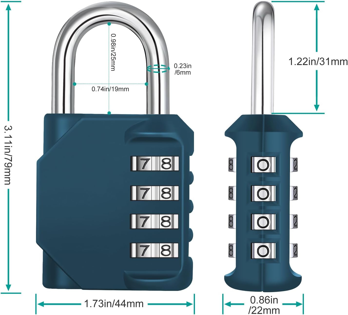 Combination Padlock for Locker, Code Padlock Outdoor or Fence Gate, Sheds, 4 Digit Number Lock for Gym Locker, School Locker (Dark Green)