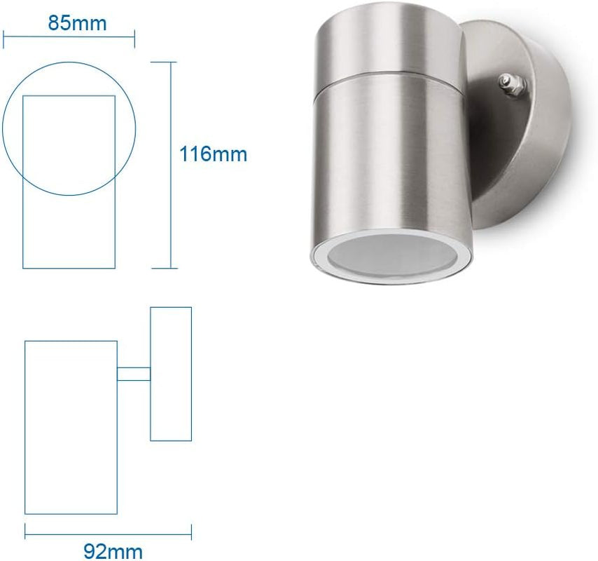 Modern Double up down Stainless Steel Wall Spot Light, Use GU10 (Not Included), IP44 Waterproof, Pack of 2