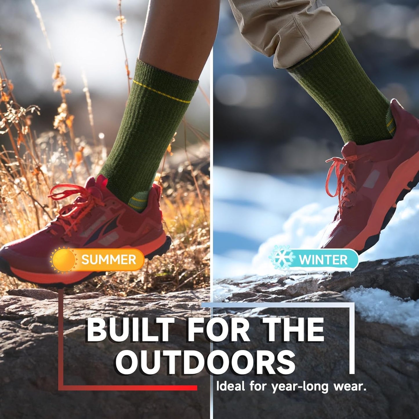 Mens Thermal Socks Womens Merino Wool Socks Thick Warm Winter Socks Cushioned Crew Socks for Work Hiking Walking Skiing Running and Outdoor Sports, 3 Pairs