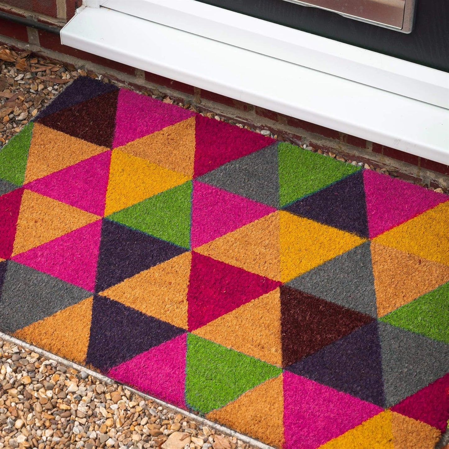 Non-Slip Coir Door Mat - 60 X 90Cm - Triangles - PVC Backed Welcome Mats Doormats