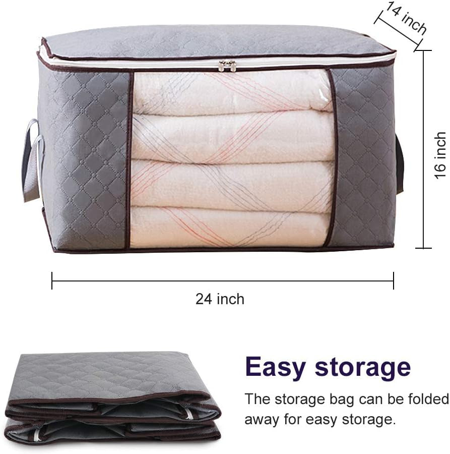 Foldable Storage Bag Organizers, Waterproof Anti-Mold Moisture Proof Clothes Storage Bags with Clear Window Carry Handles for Blanket Comforter Bedding, Closet Storage Boxes (3 Packs)