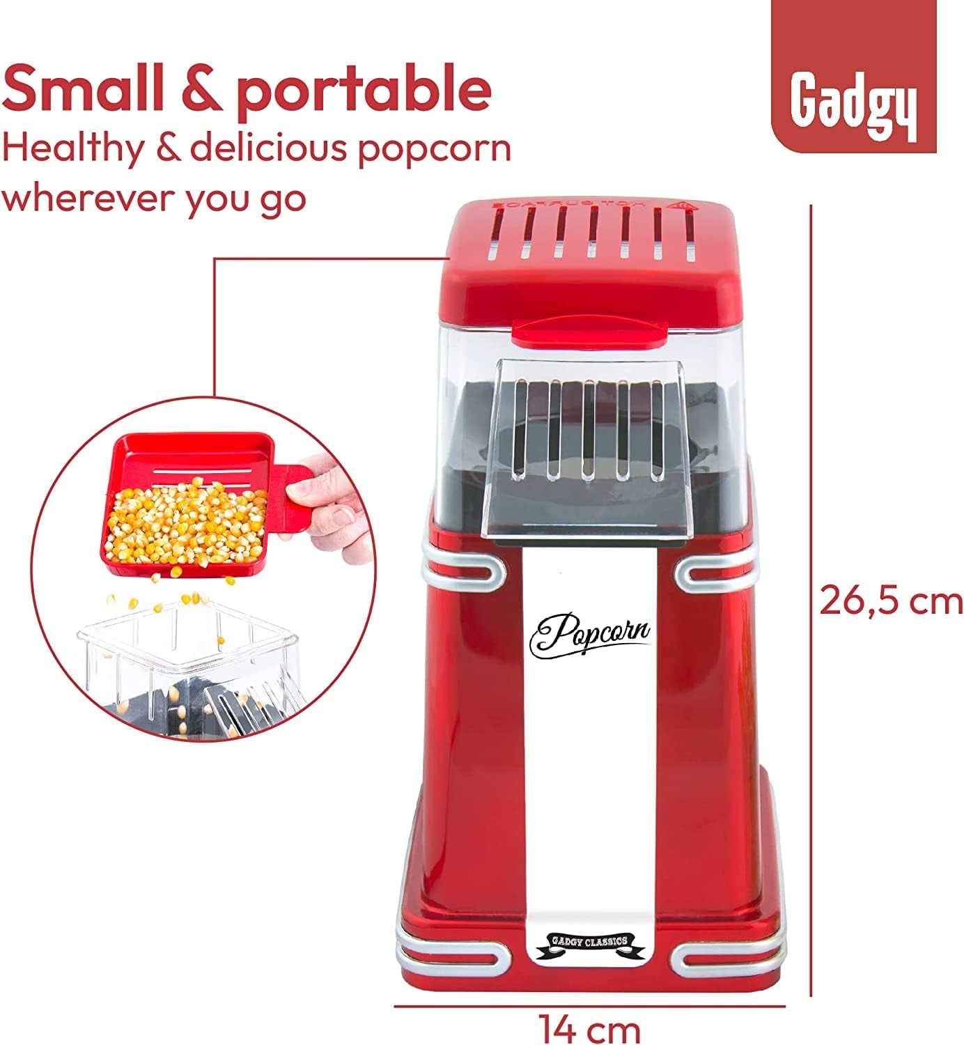 Popcorn Machine - Retro Popcorn Maker - Hot Air Popcorn Popper - Fat Free Oil Free Gourmet Popcorn - Healthy Snack