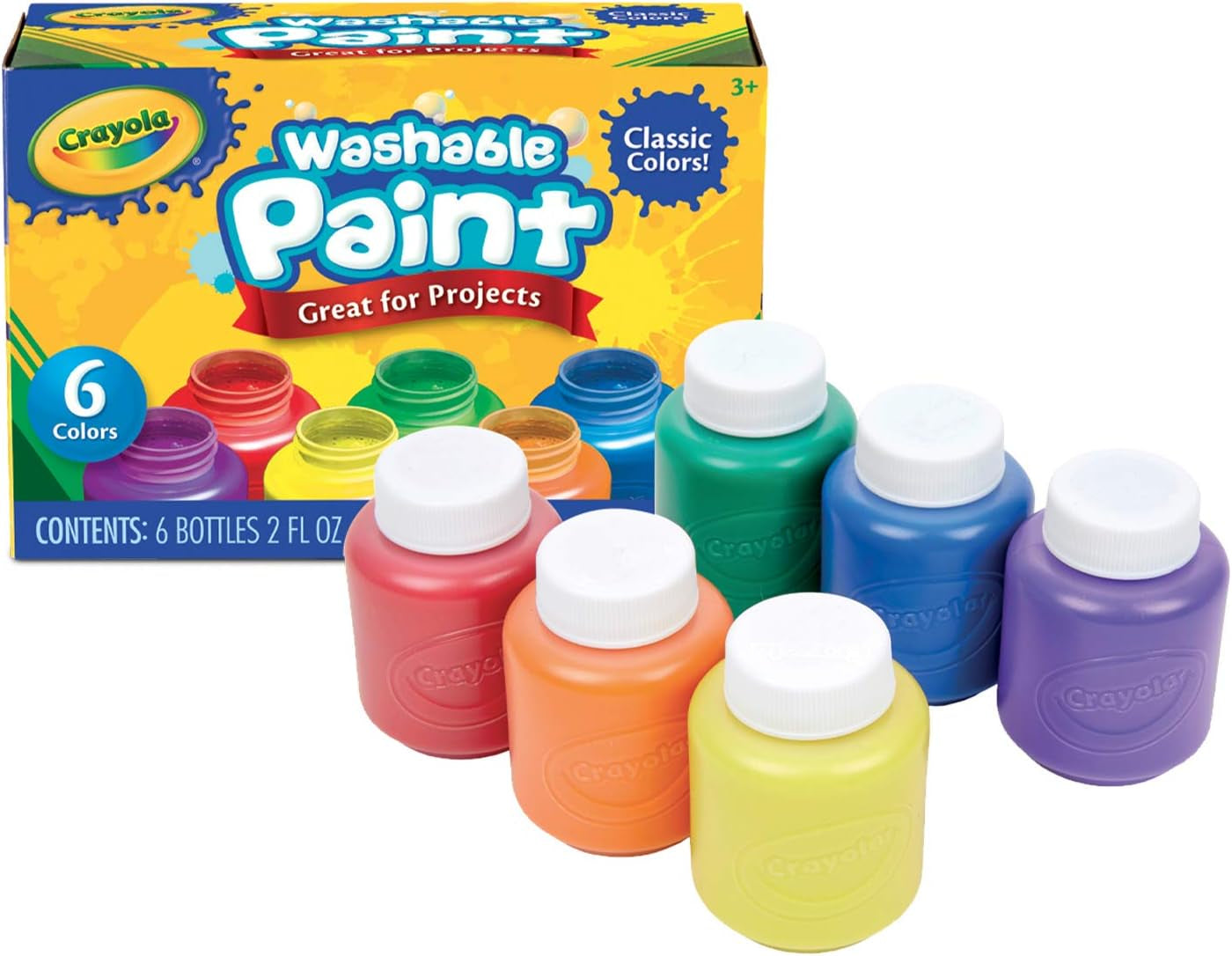 Washable Paints - Assorted Colours (Pack of 6) | Perfect for Any Arts & Crafts Needs - Easily Washable | Ideal for Kids Aged 3+ Packaging May Vary