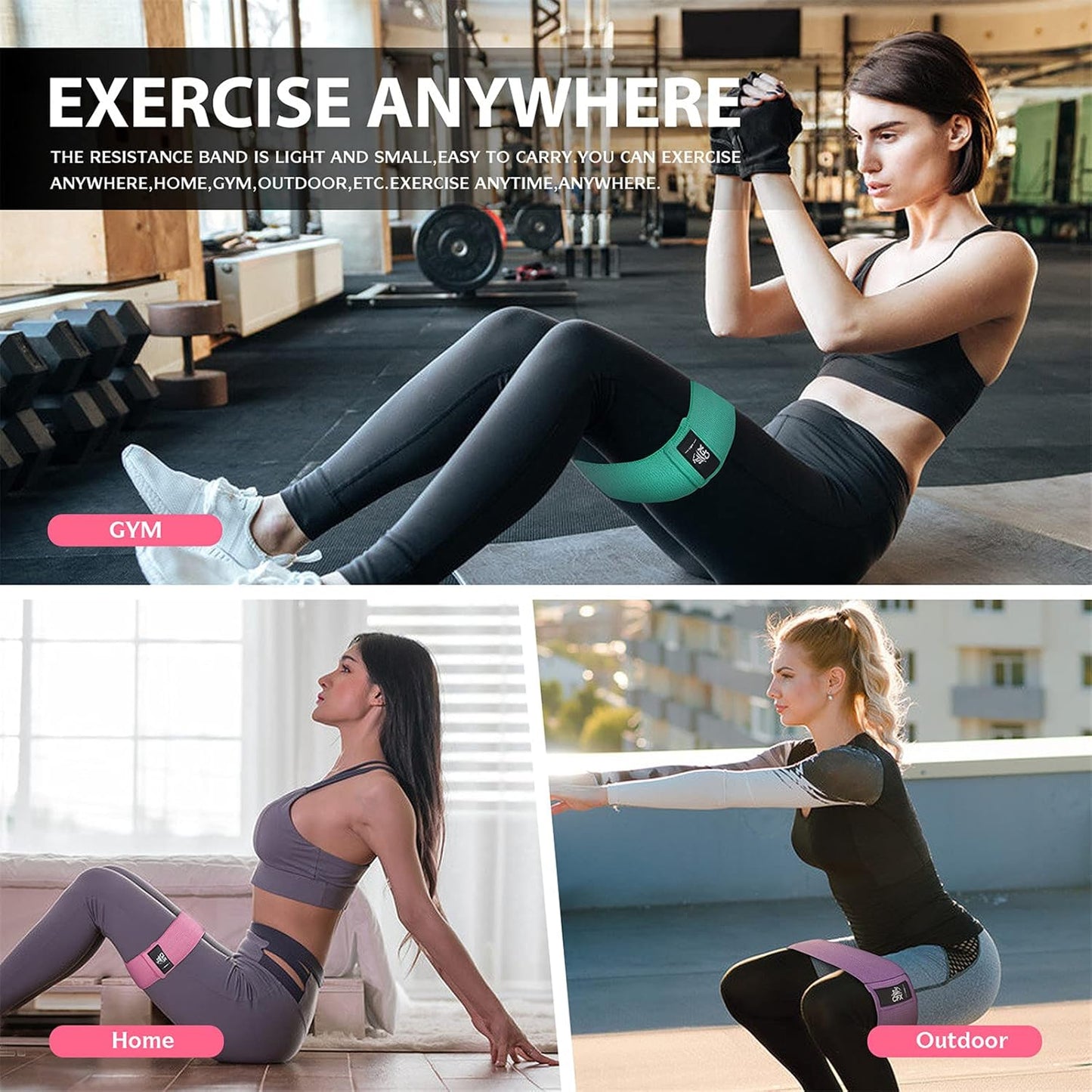 Resistance Bands Set, Exercise Bands with Non-Slip Design for HIPS & Glutes, 3 Levels Workout Bands for Women and Men, Booty Bands for Home Fitness, Yoga, Pilates