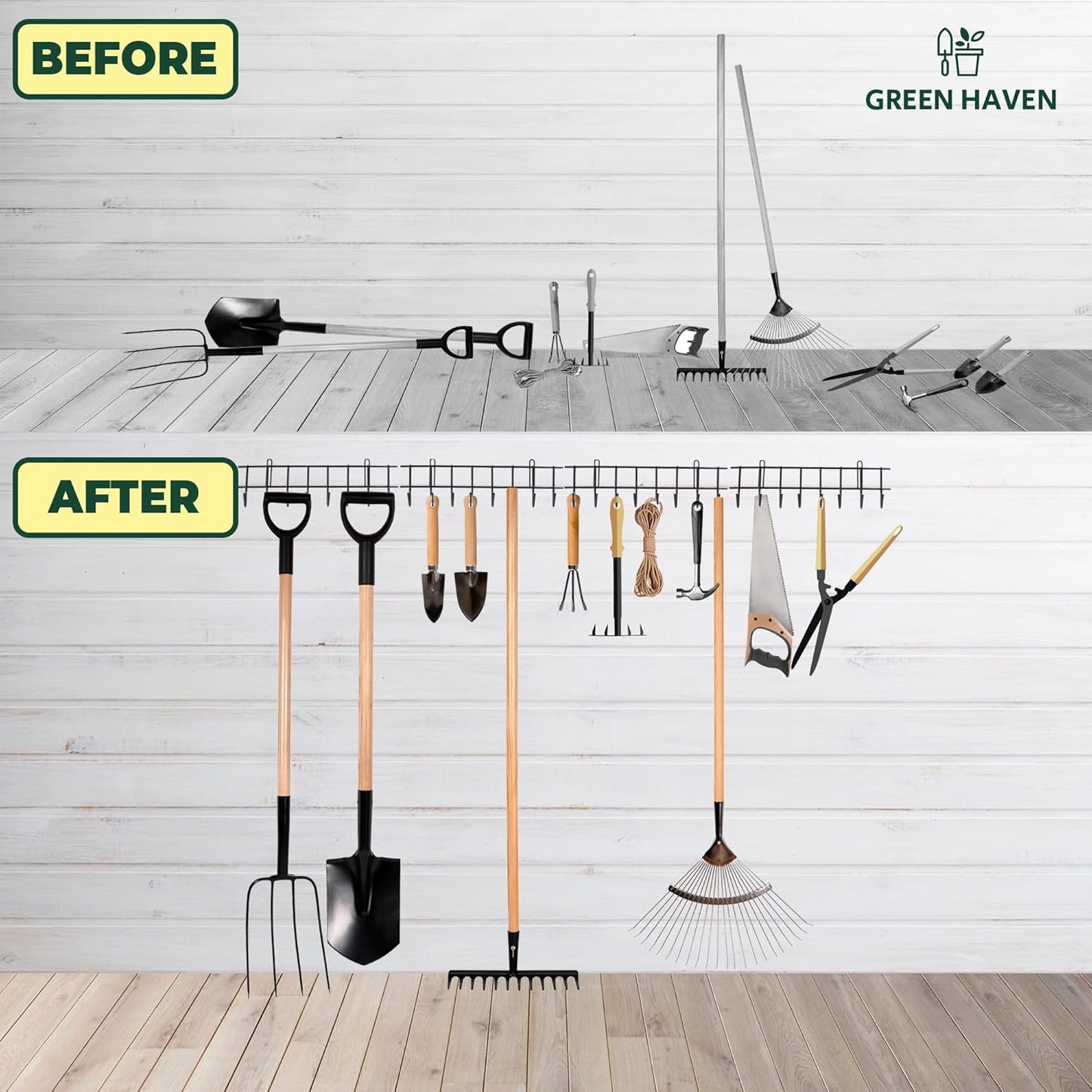 Garden Tool Storage Rack 160Cm - Heavy-Duty Metal Organiser for Shed Accessories, Rakes, Shovels & More – Space-Saving Tool Storage System for Sheds & Garages
