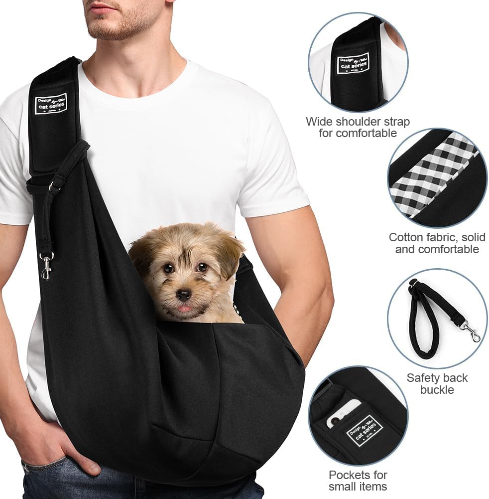 Puppy Carrier Sling,Reversible Hands-Free Dog Carry Sling for Small & Medium Dog Cat,Soft Comfortable Dog Sling,Adjustable Dog Carrier Bag Shoulder Tote Bag for Outdoor Walking Travel Shopping
