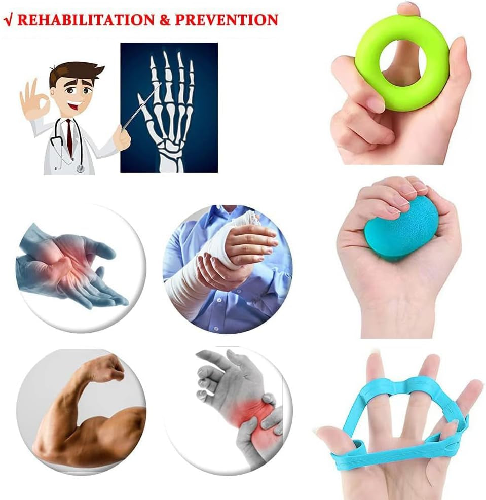 9Pcs Set Hand Grip Strengthener,Finger Exerciser Stress Relief,Hand Squeeze Ball Kit for Grip Strength,Silicone Finger Gripper, Trainer for Relieve Wrist,Muscle Training,Sports,Fitness
