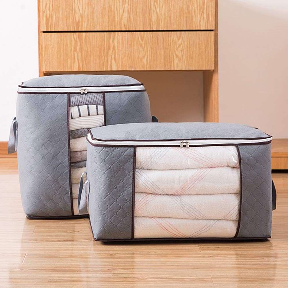 Foldable Storage Bag Organizers, Waterproof Anti-Mold Moisture Proof Clothes Storage Bags with Clear Window Carry Handles for Blanket Comforter Bedding, Closet Storage Boxes (3 Packs)