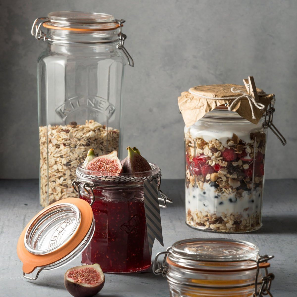 2.2 Litre Facetted Clip Top Jar Stylish Airtight Glass Jar for Preserving Fruits & Vegetables Dry Food Storage and Pantry Organisation