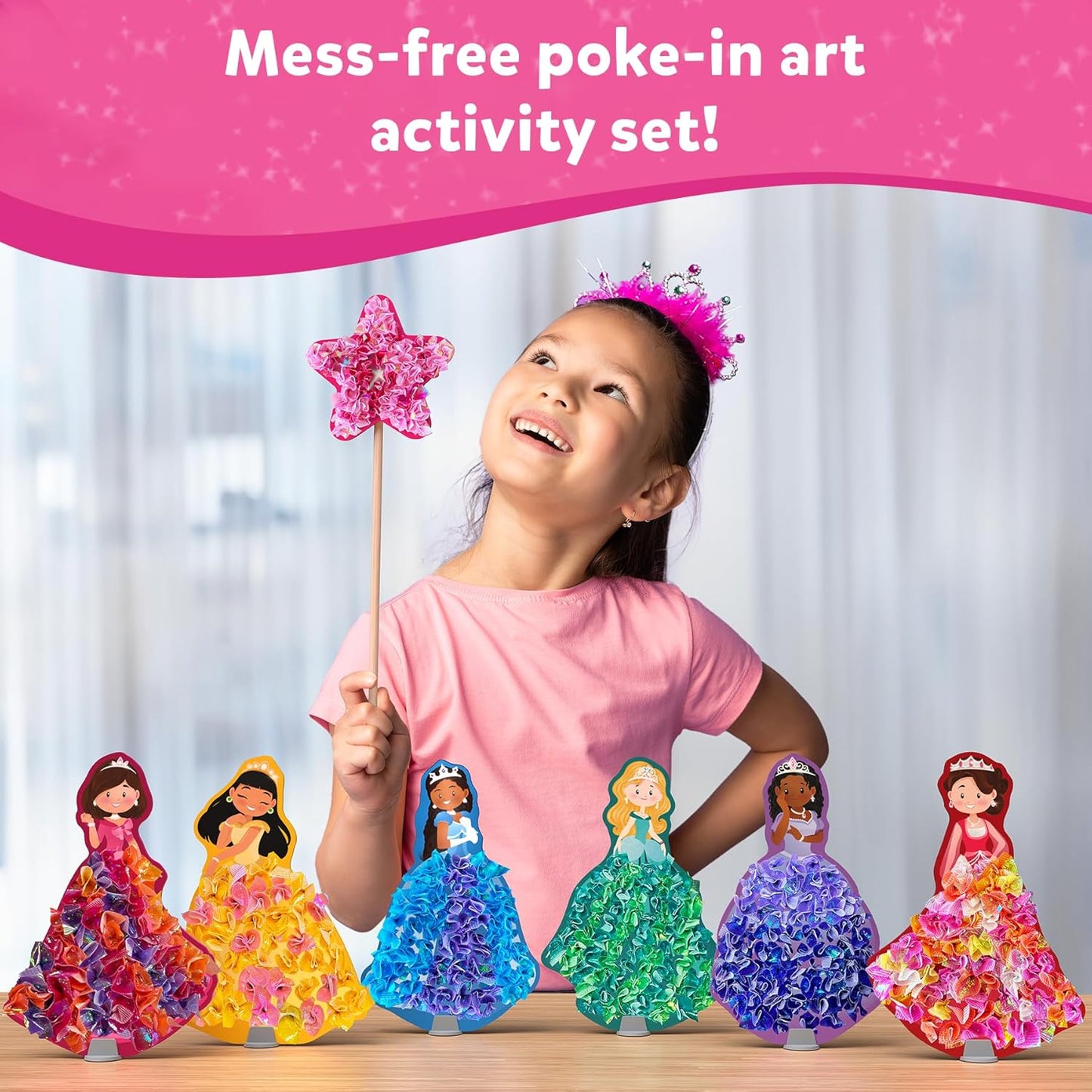 Art & Craft Activity - Poke-In Art Magical Princesses, Mess-Free Art for Kids, DIY Craft Kits, Creative Activity, Fine Motor Skills, Gifts for Girls & Boys Ages 4, 5, 6, 7, 8, 9