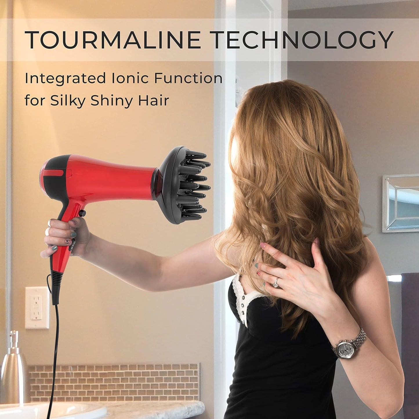 37010 2200W Professional Hair Dryer with Diffuser & Concentrator Nozzles/Dual Styling Options / 3 Heat Settings, 2 Speed Settings & Cool Air Mode/Salon Quality/Red Coloured