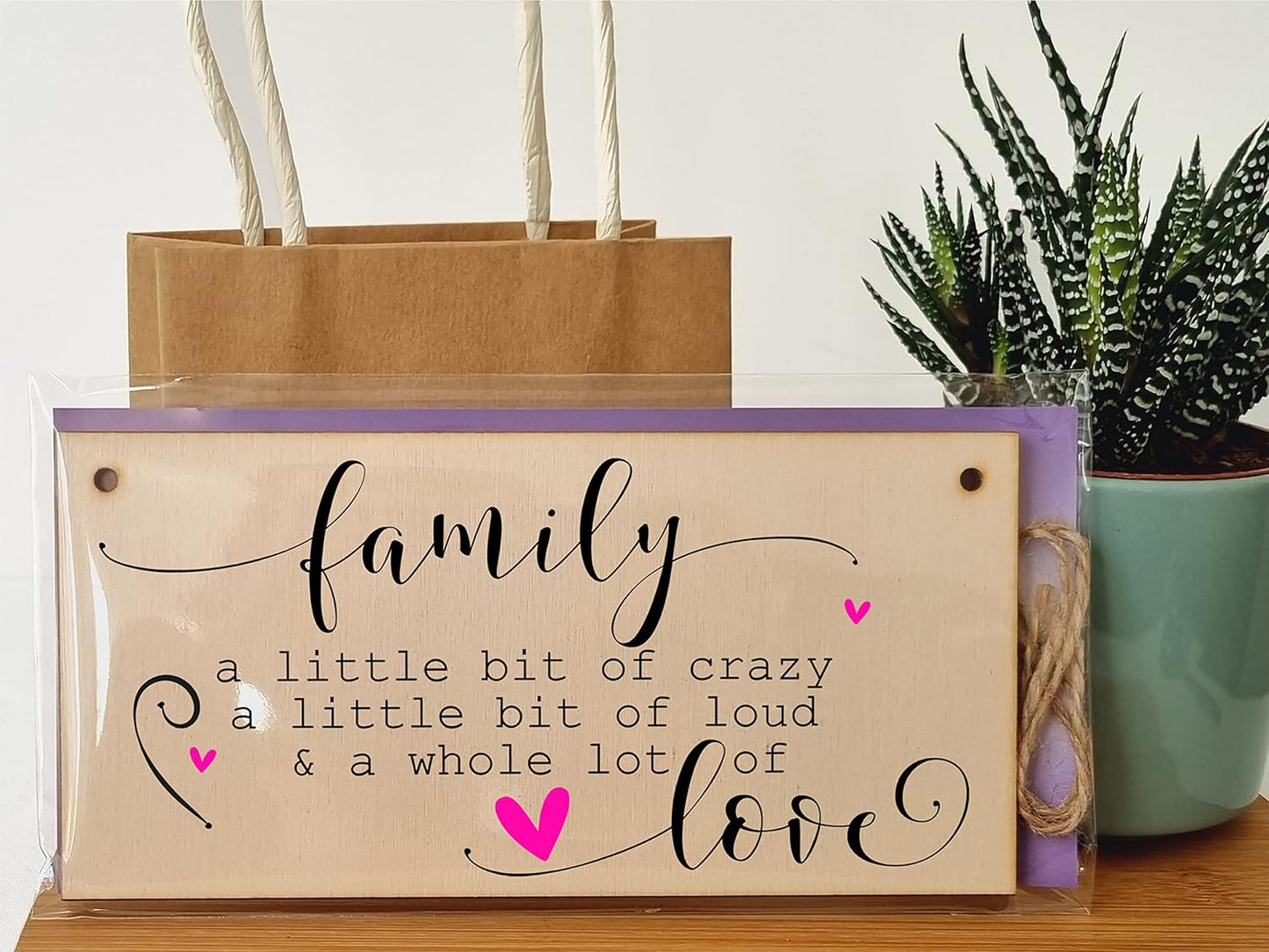 Handmade Wooden Hanging Wall Plaque Family a Little Bit Crazy Loud Love Decorative Sentimental Sign Gift Family