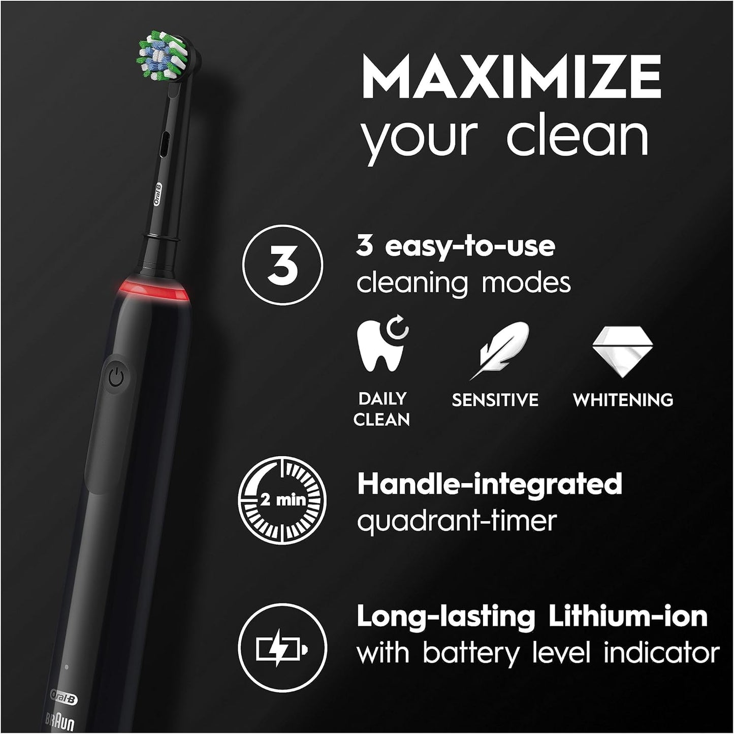 Pro 3 Electric Toothbrushes for Adults, Gifts for Women / Men, 1 Cross Action Toothbrush Head & Travel Case, 3 Modes with Teeth Whitening, 2 Pin UK Plug, 3500, Black, Oral B